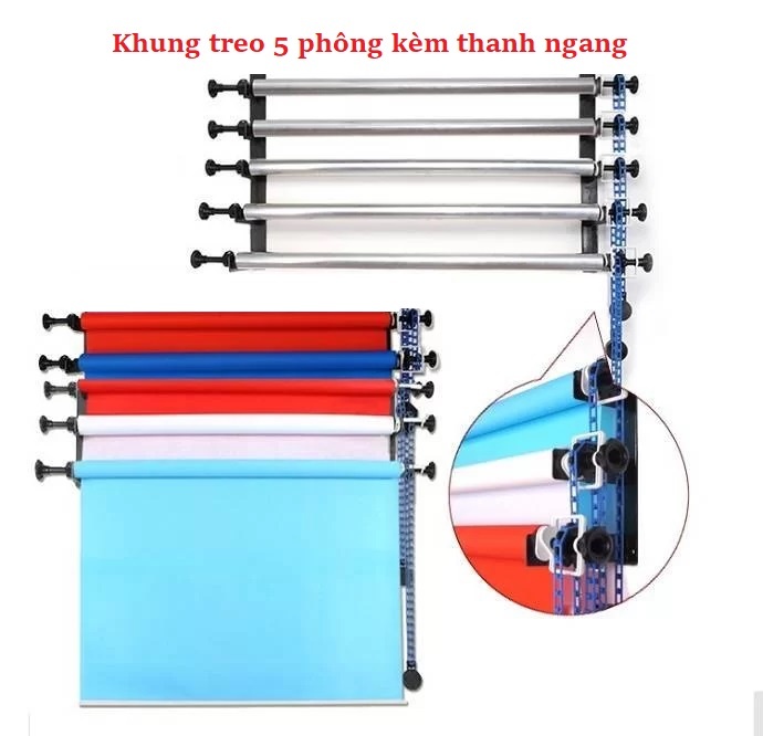 Khung treo phông 5 xích + 5 phông giấy 2.7x5m ( đã kèm trục)