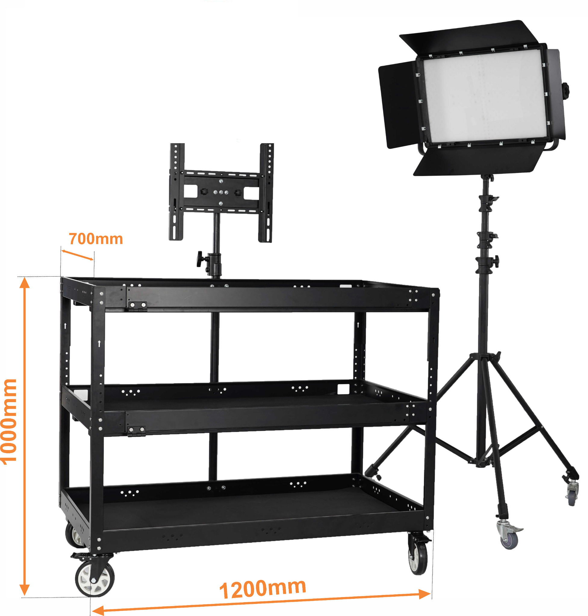 Xe đẩy thiết bị studio 3 tầng lớn Ranger Tool PL03 + tay treo màn hình