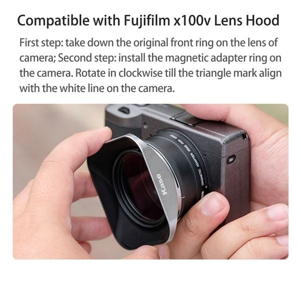 Kase Square Lens Hood + MCUV (III) For Fujifilm X100VI Black / Silver