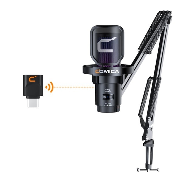 Mic Comica EJoy Uni Pro RGB kèm tay arm (màu đen) - Cardioid Condenser Wireless USB Microphone