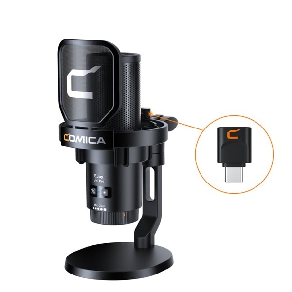 Mic Comica EJoy Uni Pro RGB kèm chân desktop stand (màu đen) - Cardioid Condenser Wireless USB Microphone
