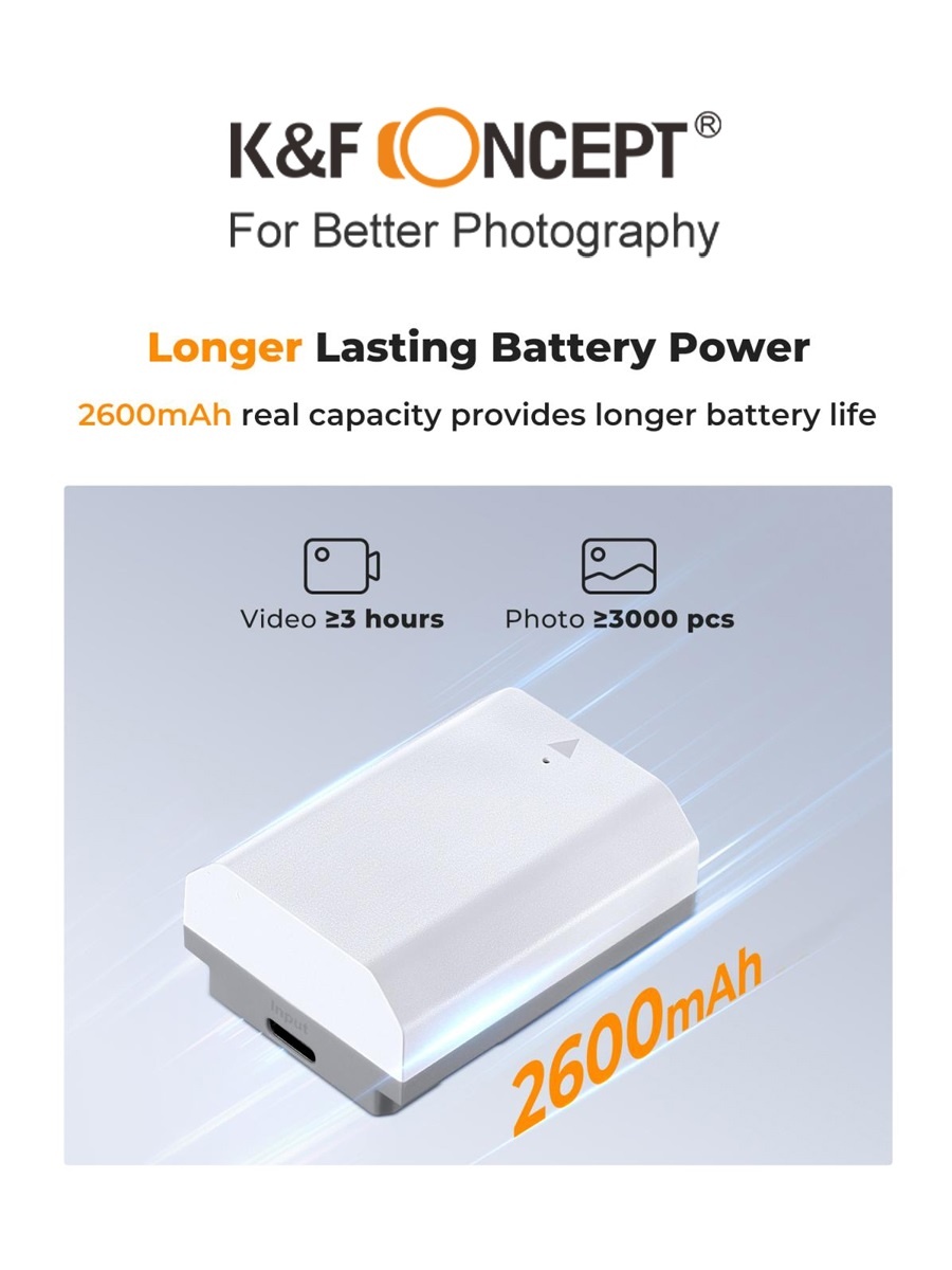 Pin máy ảnh K&F CONCEPT NP-FZ100 2600mAh Sạc trực tiếp vào pin | KF28.0034S1