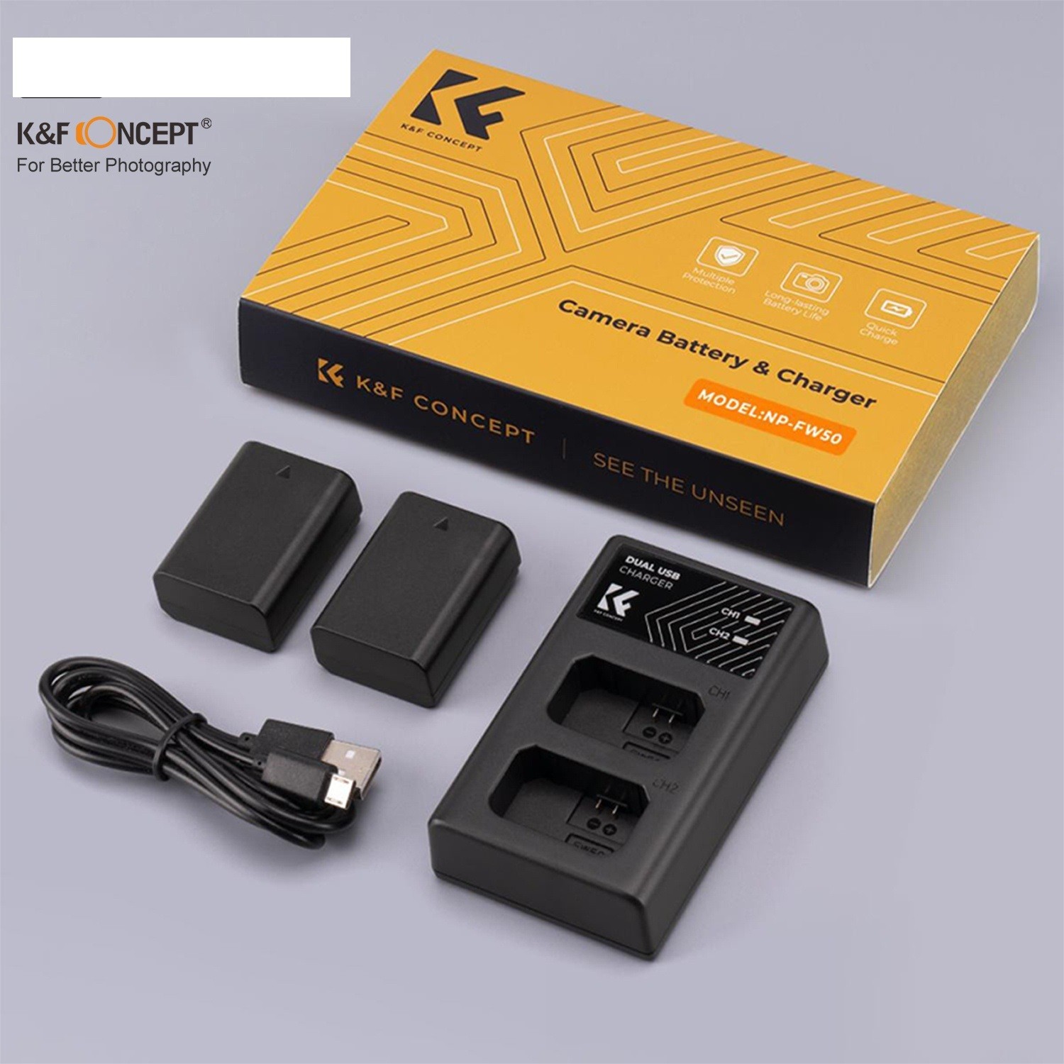 Bộ 2 Pin + 1 Sạc cho máy ảnh Sony NP-FW50 - Thương hiệu K&F Concept