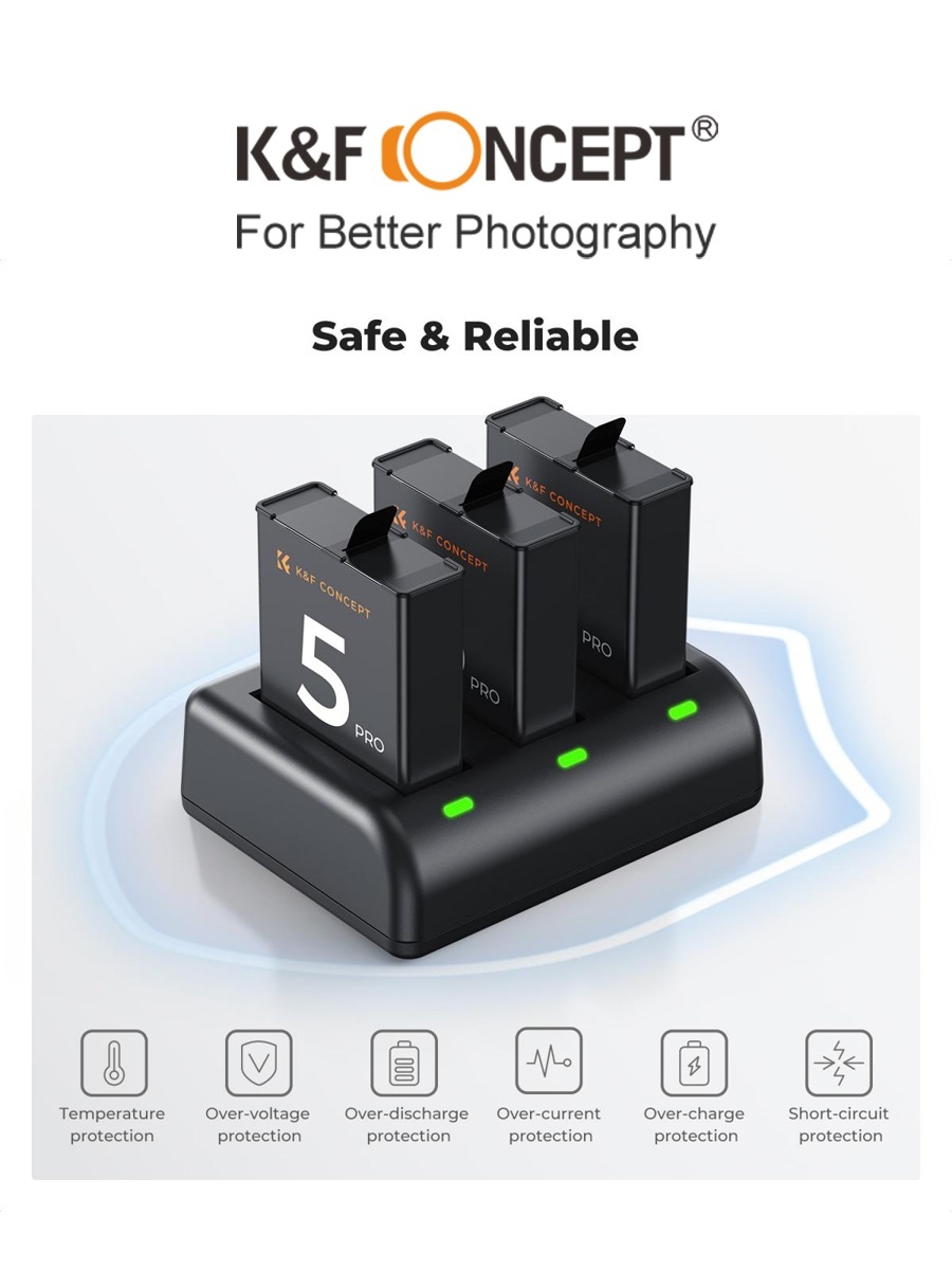 Pin K&F CONCEPT dành cho Osmo 360 Osmo Action 5 Pro/4/3 | Bộ 3 Pin + Sạc