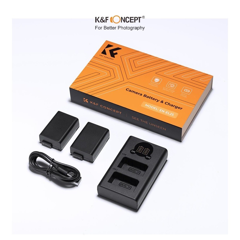 2 PIN + 1 SẠC cho máy ảnh K&F CONCEPT EN-EL25