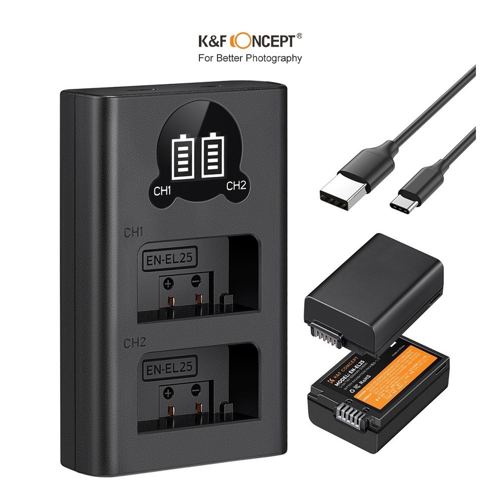 2 PIN + 1 SẠC cho máy ảnh K&F CONCEPT EN-EL25