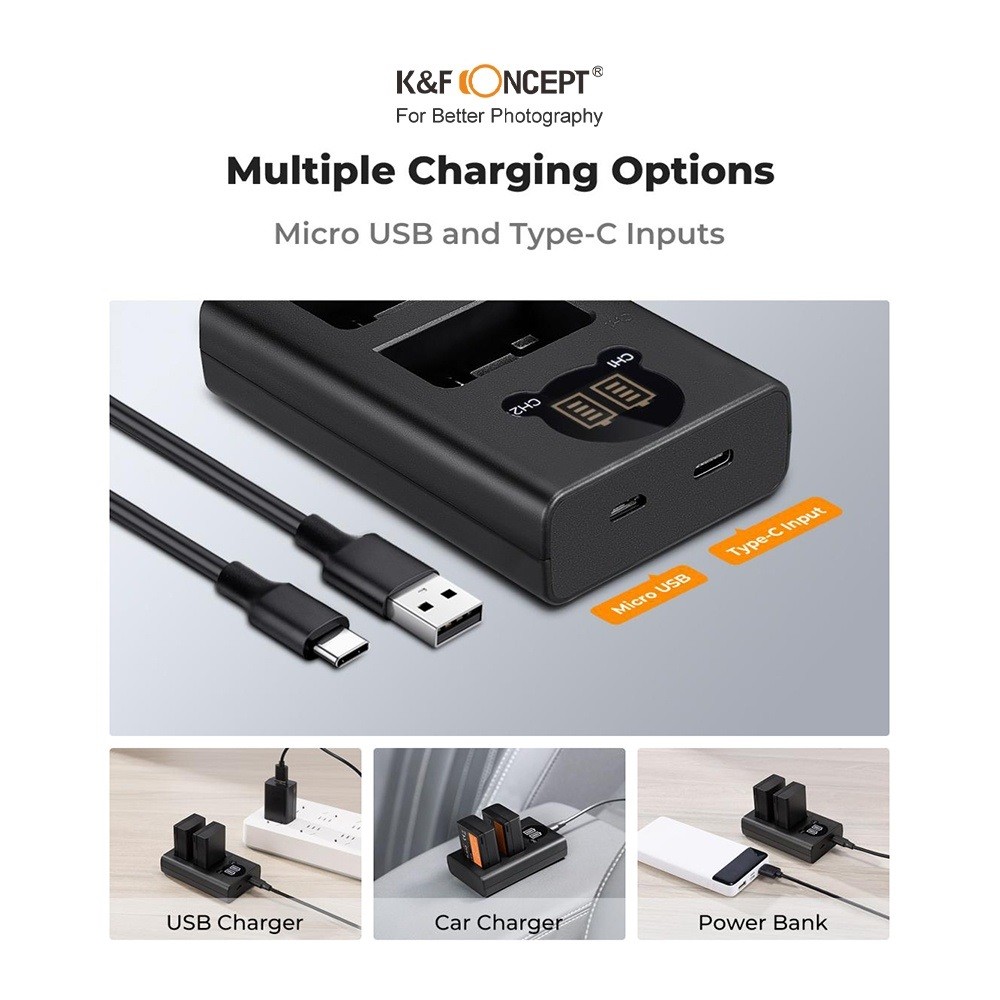 2 PIN + 1 SẠC cho máy ảnh K&F CONCEPT EN-EL25
