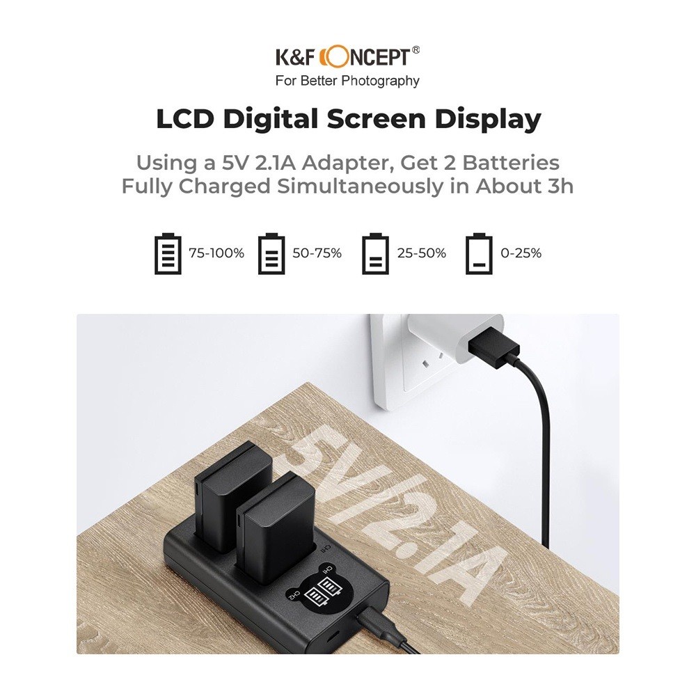 2 PIN + 1 SẠC cho máy ảnh K&F CONCEPT EN-EL25