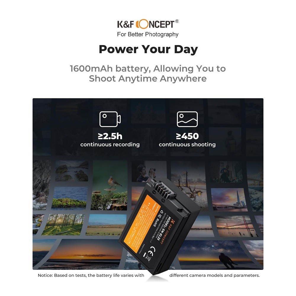 2 PIN + 1 SẠC cho máy ảnh K&F CONCEPT EN-EL25