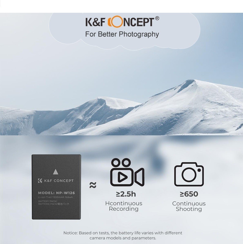Pin máy ảnh K&F CONCEPT NP-W126 | 2 PIN 1 SẠC