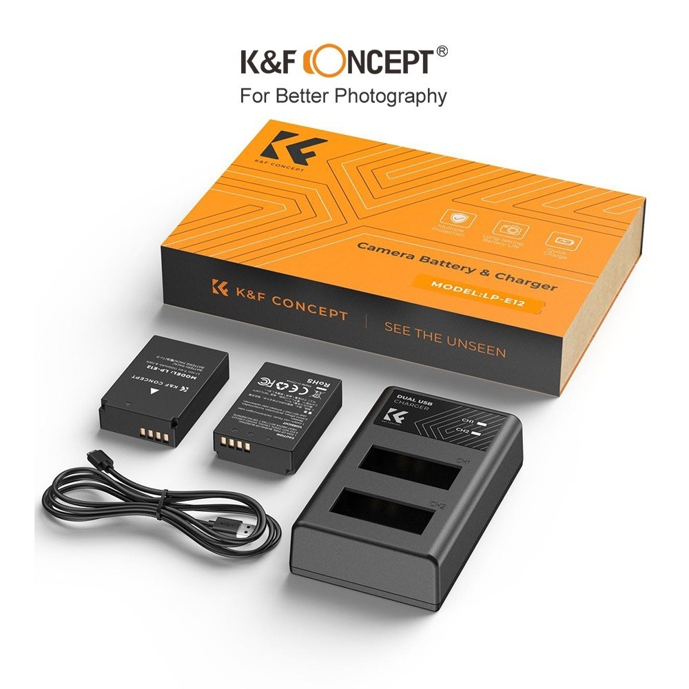 Pin máy ảnh K&F CONCEPT LP-E12 | 2 PIN 1 SẠC