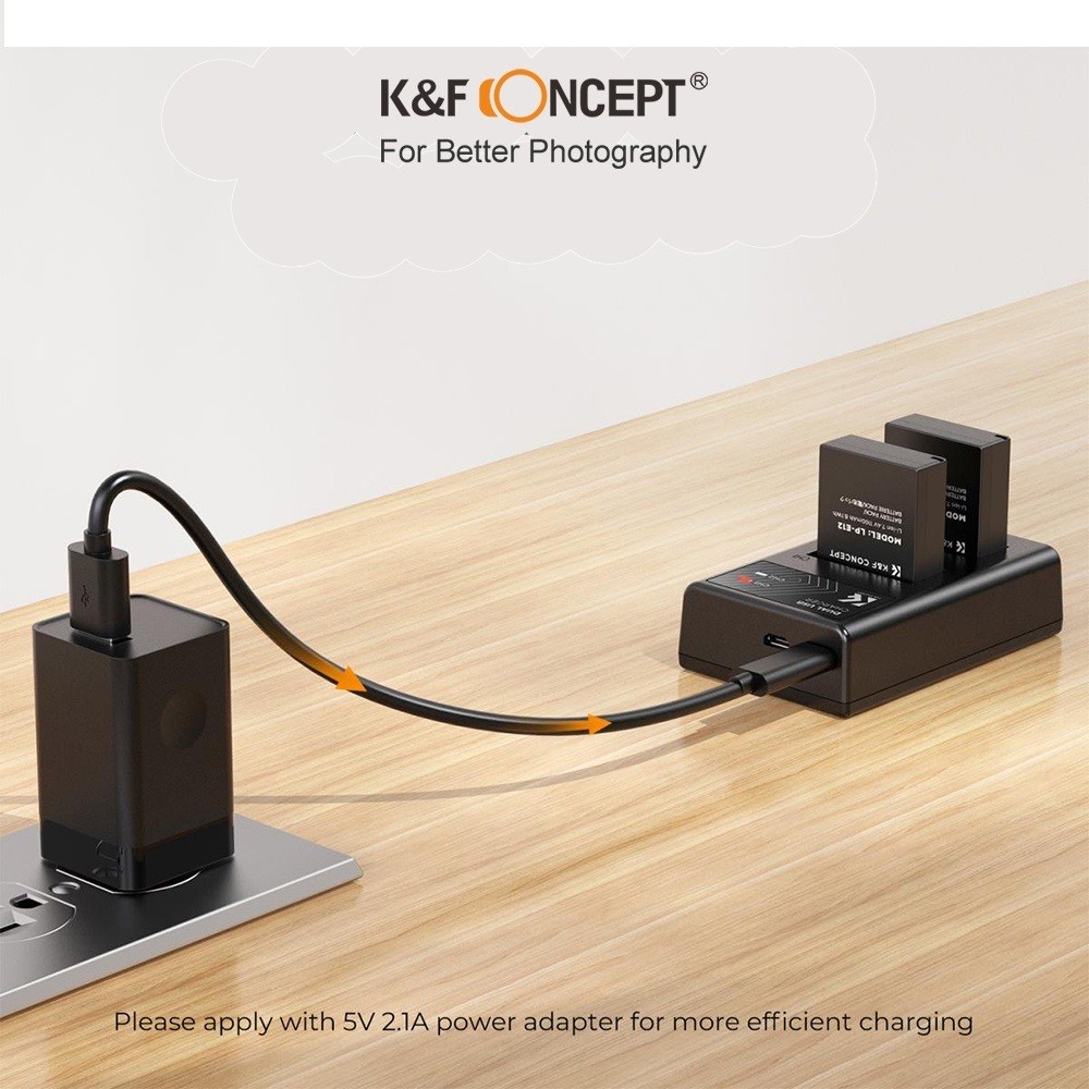 Pin máy ảnh K&F CONCEPT LP-E12 | 2 PIN 1 SẠC
