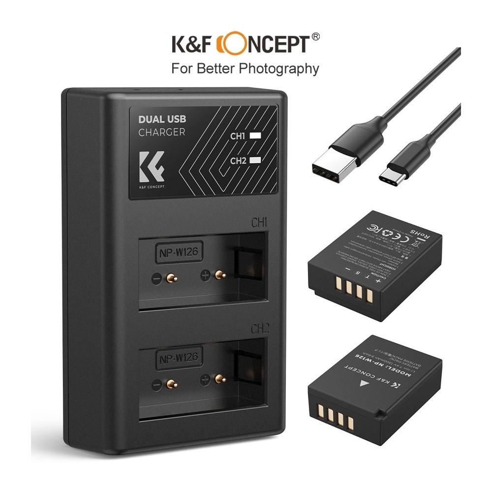Pin máy ảnh K&F CONCEPT NP-W126 | 2 PIN 1 SẠC