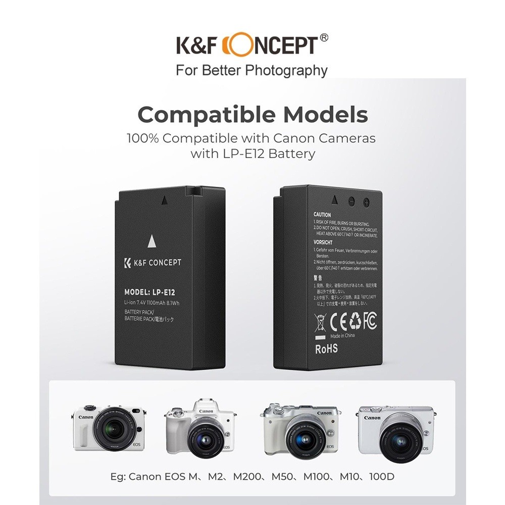 Pin máy ảnh K&F CONCEPT LP-E12 | 2 PIN 1 SẠC
