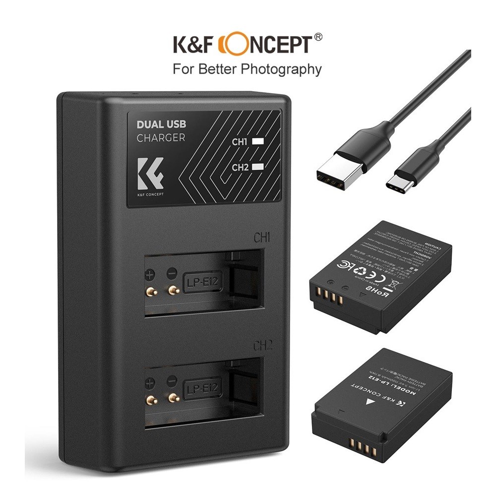 Pin máy ảnh K&F CONCEPT LP-E12 | 2 PIN 1 SẠC