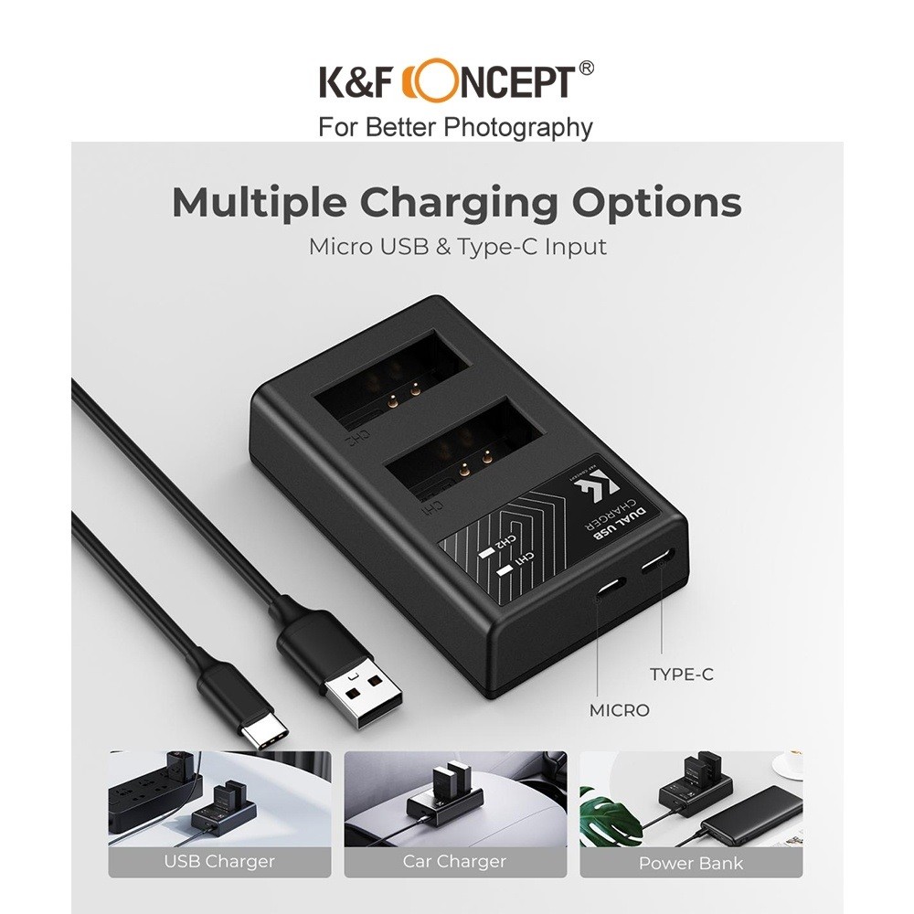 Pin máy ảnh K&F CONCEPT LP-E12 | 2 PIN 1 SẠC