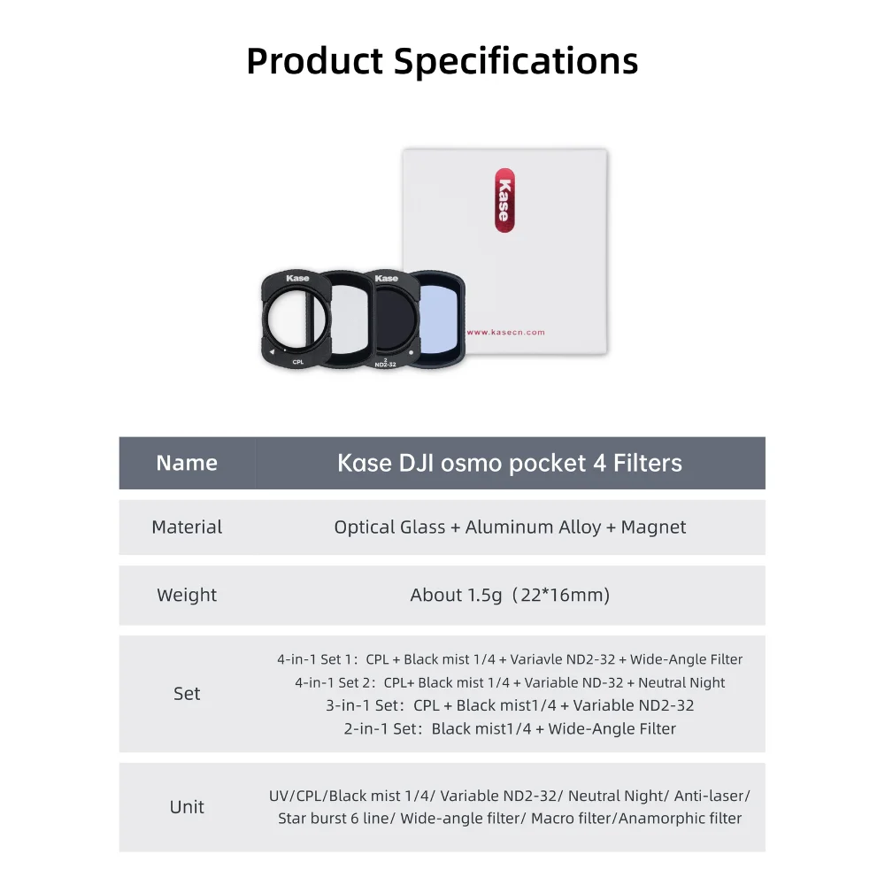 Bộ Kính lọc Kase Filter DJI osmo pocket 3&4 4 in 1 Filter Chính Hãng