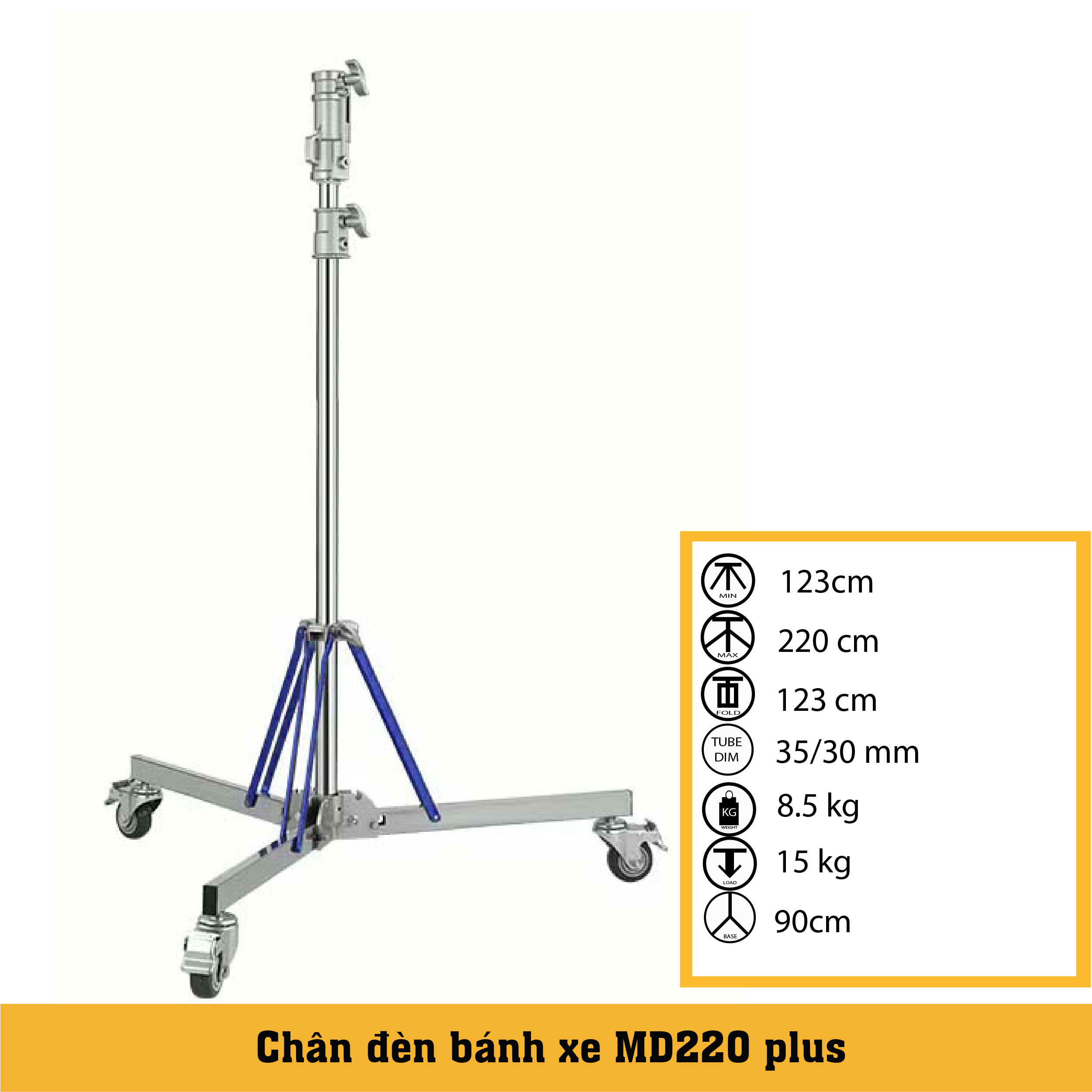 Chân đèn Inox có bánh xe MD220 Plus