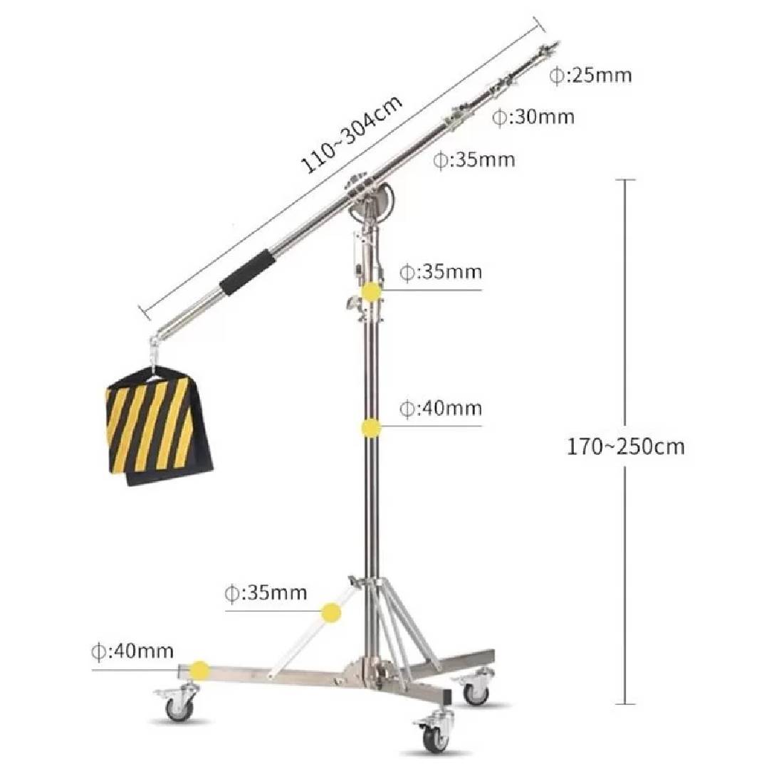 Chân đèn boom Inox WS-907 kèm bánh xe