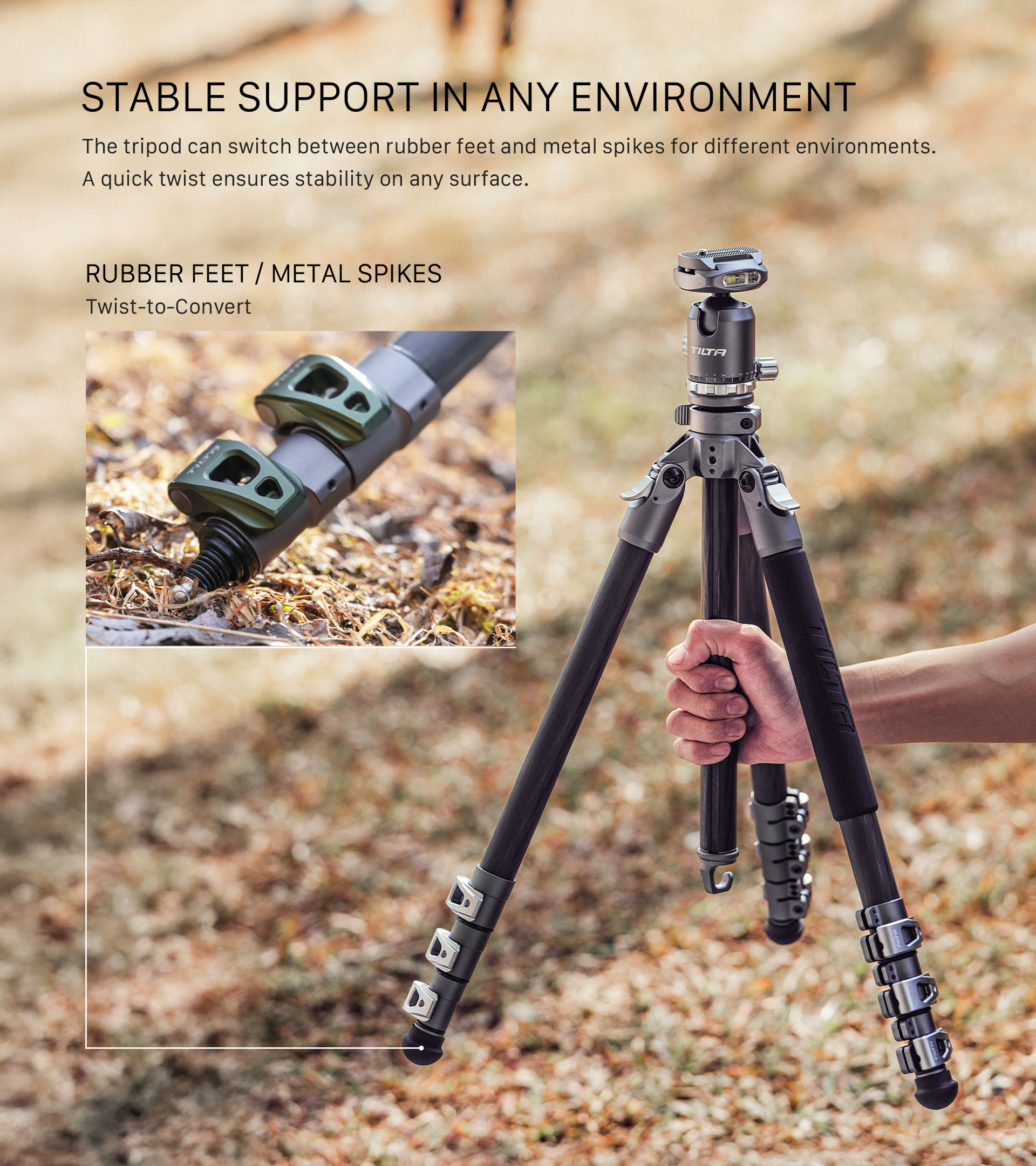 Chân máy Tilta BT05 Travel Ball Head with 3-Stage Carbon Fiber Tripod Legs (5KG) (Chính hãng )