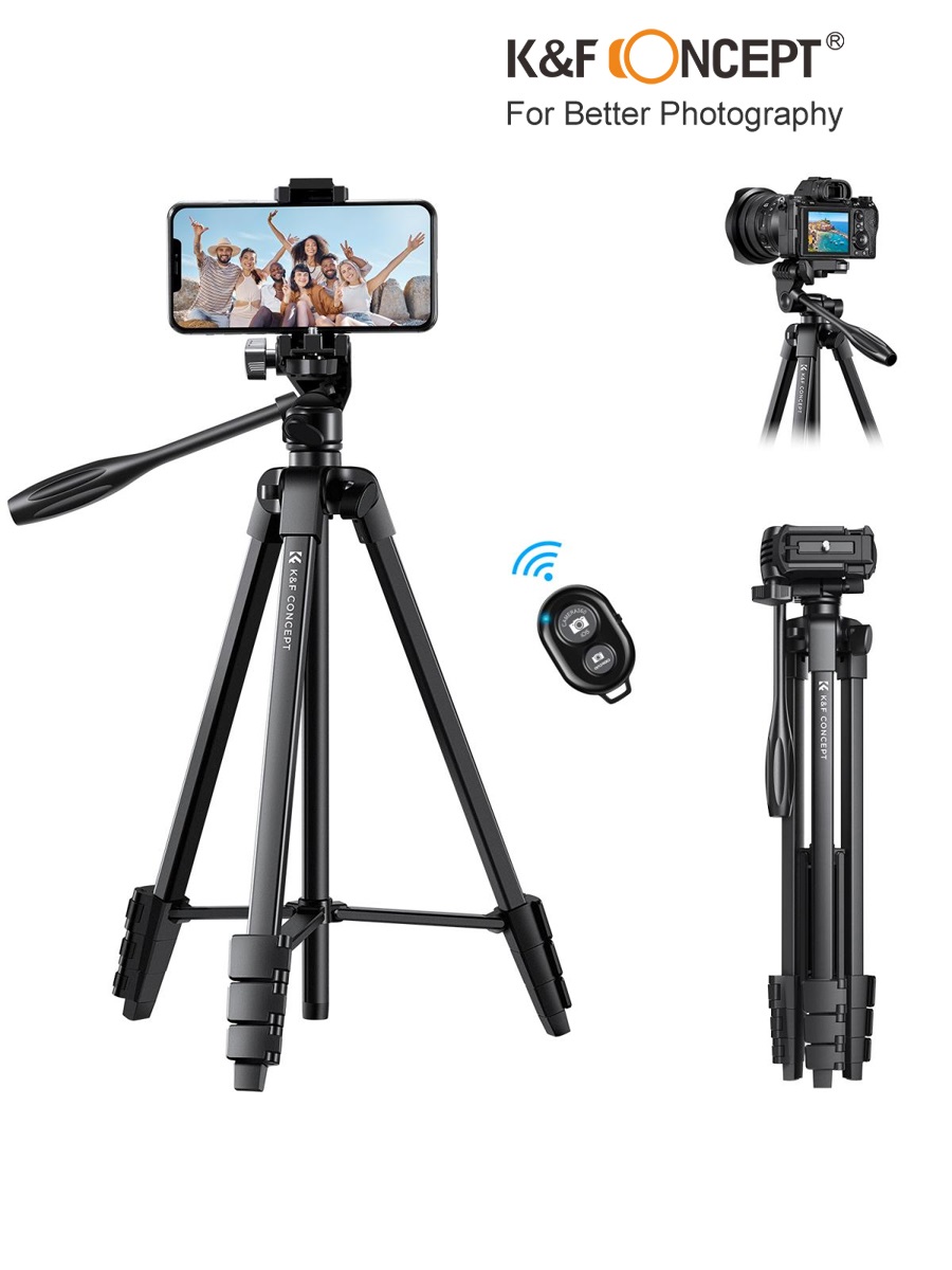 Chân máy ảnh K&F CONCEPT S174A1 - Tích hợp kẹp điện thoại có Coldshoe và tặng kèm remote điện thoại