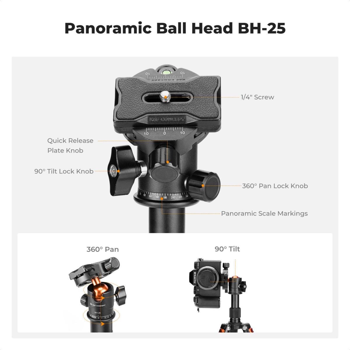 Chân máy ảnh Mini K&F Concept S225A1+BH-25| KF09.150