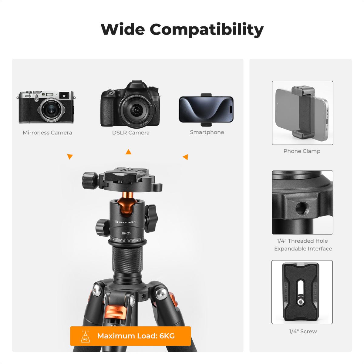 Chân máy ảnh Mini K&F Concept S225A1+BH-25| KF09.150