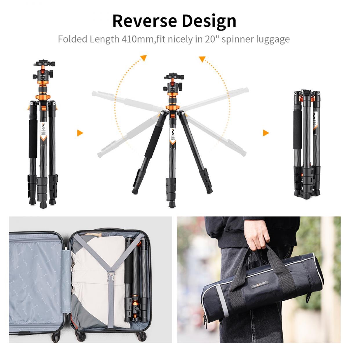 Chân máy ảnh du lịch K&F Concept Carbon Fiber D254C1+BH-28L