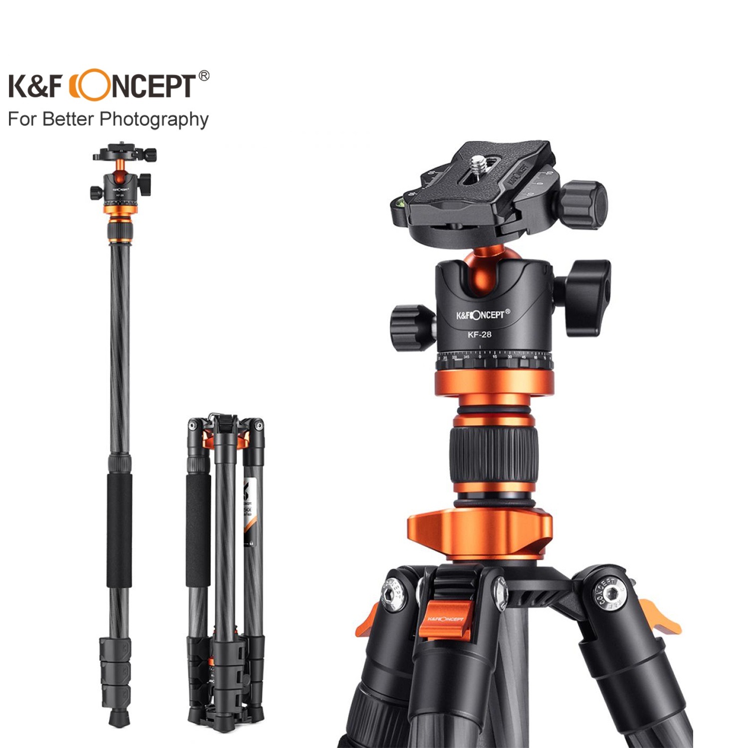 Chân máy ảnh du lịch K&F Concept Carbon Fiber D254C1+BH-28L