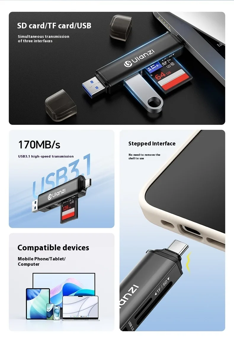 Đầu Đọc Thẻ Nhớ Máy Ảnh Ulanzi CR1 3 trong 1 Thẻ SD/ TF/ USB/ Type-C