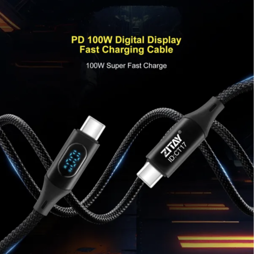 Dây cáp nguồn ZITAY 100W USB Type-C sang USB Type-C với màn hình LED -100cm