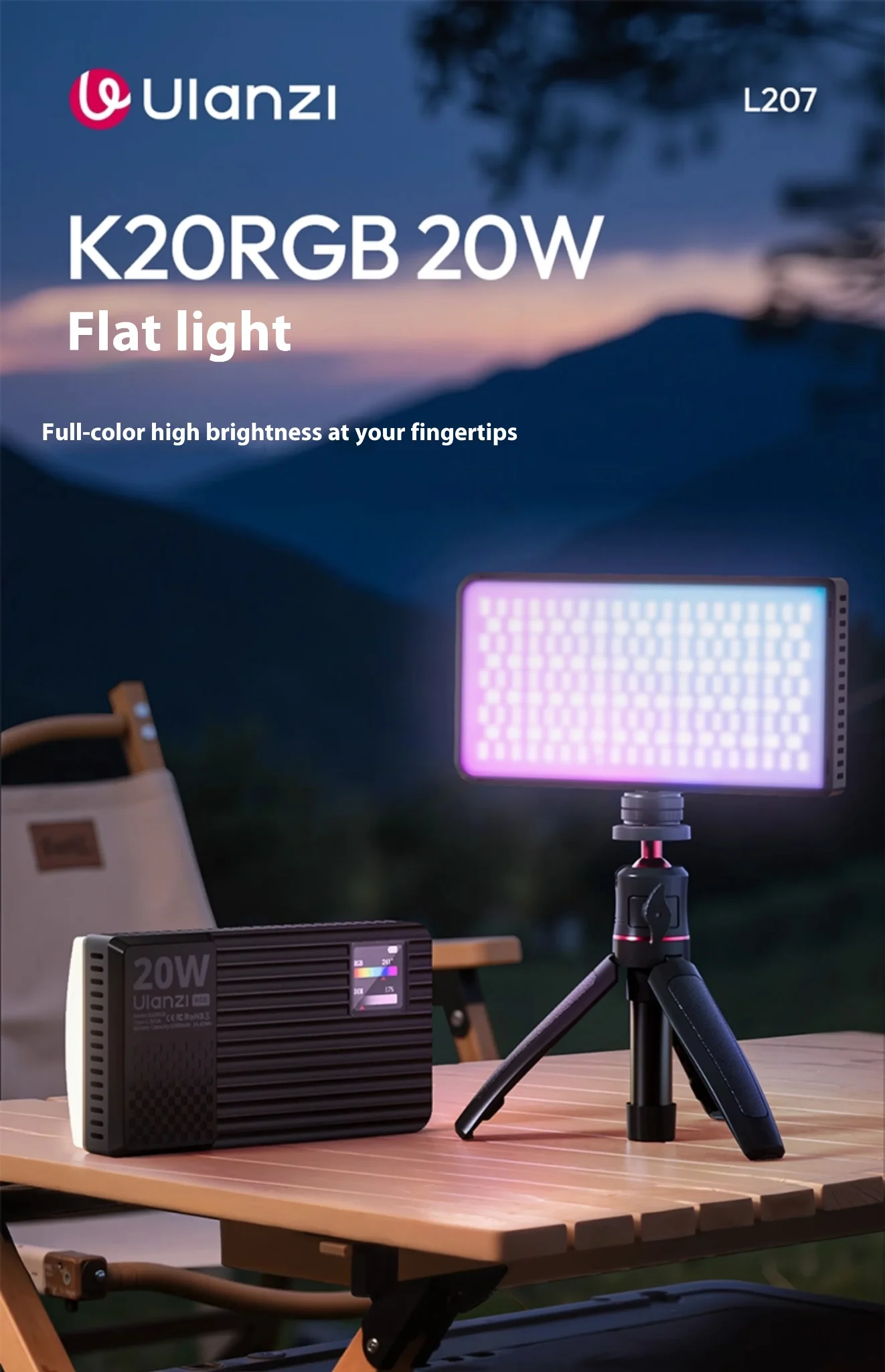 Đèn LED Ulanzi K20RGB 20W Cầm Tay Nhiều Màu CRI 96