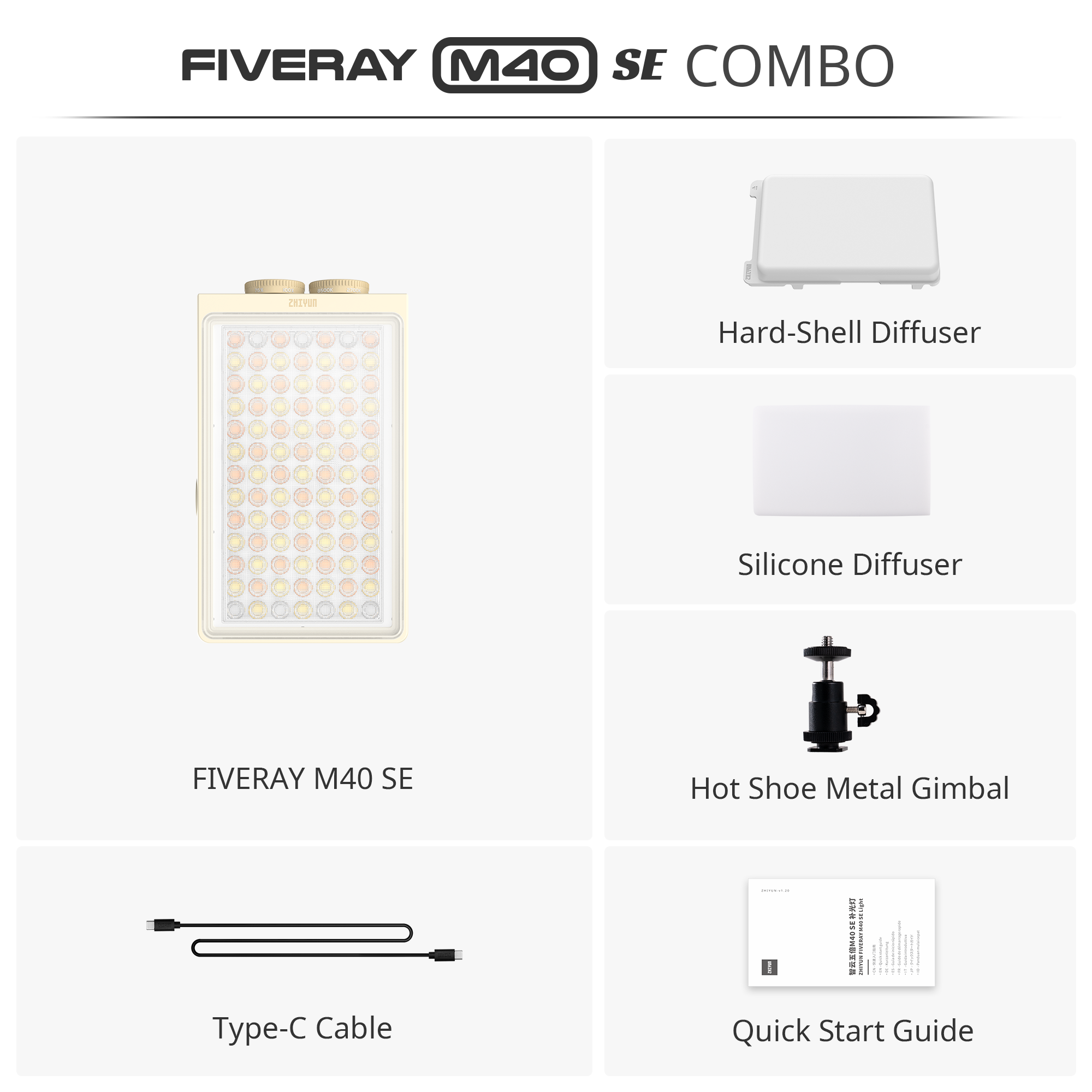 Đèn LED cầm tay Zhiyun Fiveray M40 SE Combo - Chính hãng
