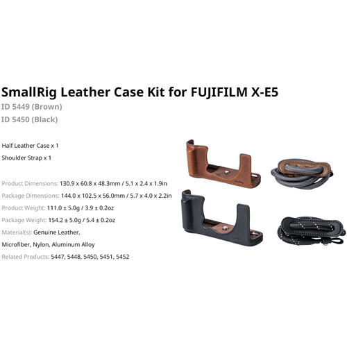 Khung SmallRig Leather Half Case Kit cho máy ảnh FUJIFILM X-E5 (màu đen) - 5450