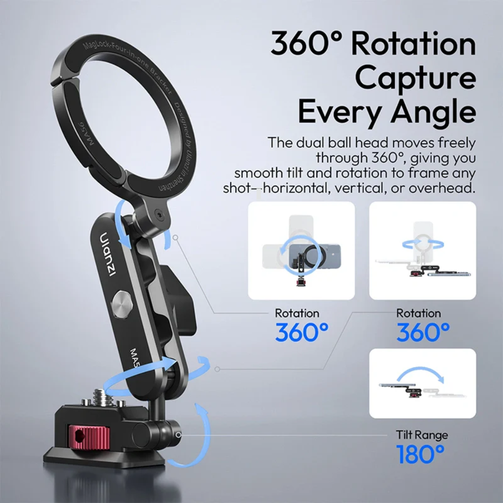 Ngàm Kẹp Điện Thoại Từ Tính Ulanzi MA56 Chất Liệu Hợp Kim Nhôm, Xoay 360° Chính Hãng
