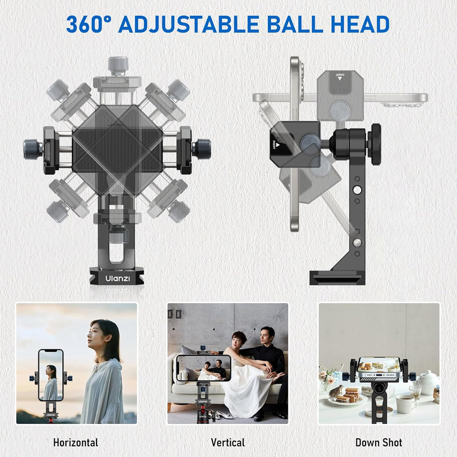 Ngàm Kẹp Điện Thoại Ulanzi MA53 Chất Liệu Hợp Kim Nhôm, Xoay 360 Độ Chính Hãng
