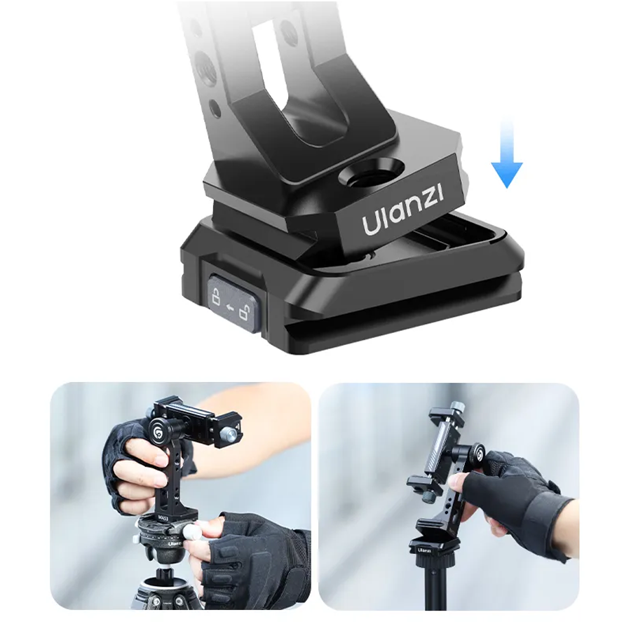 Ngàm Kẹp Điện Thoại Ulanzi MA53 Chất Liệu Hợp Kim Nhôm, Xoay 360 Độ Chính Hãng