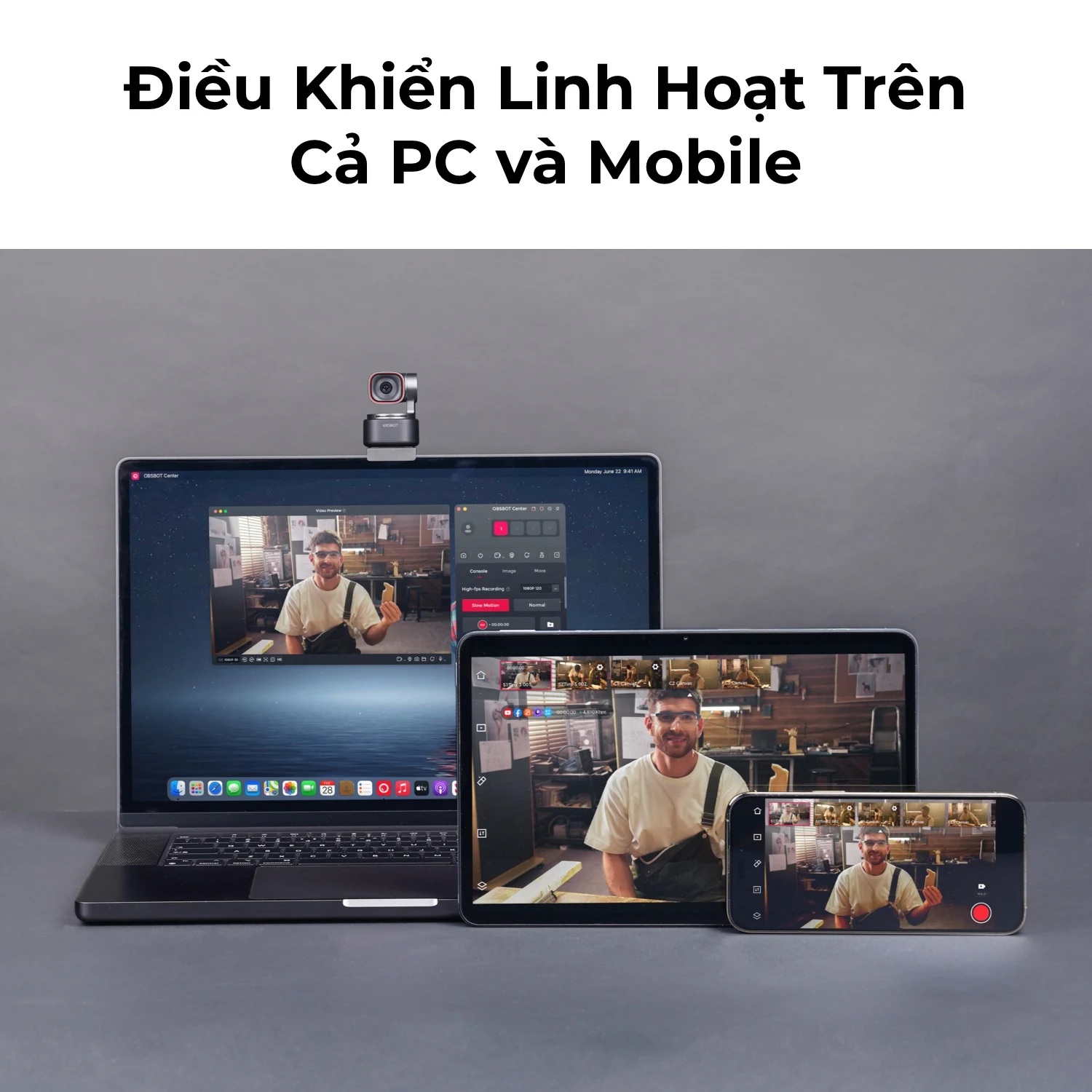OBSBOT Tiny 3 AI-Powered PTZ 4K Webcam - bảo hành chính hãng 12 tháng