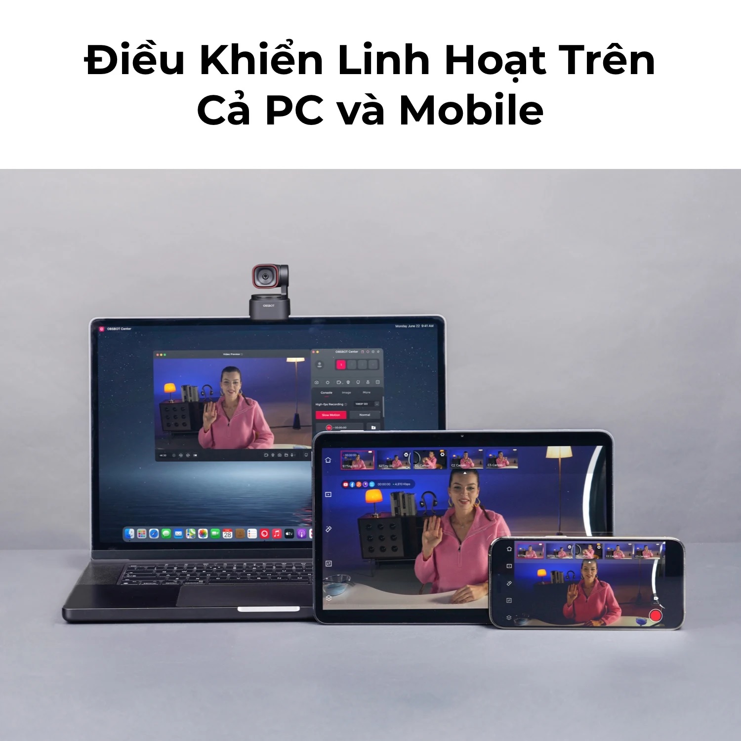 OBSBOT Tiny 3 Lite AI-Powered PTZ 4K Webcam