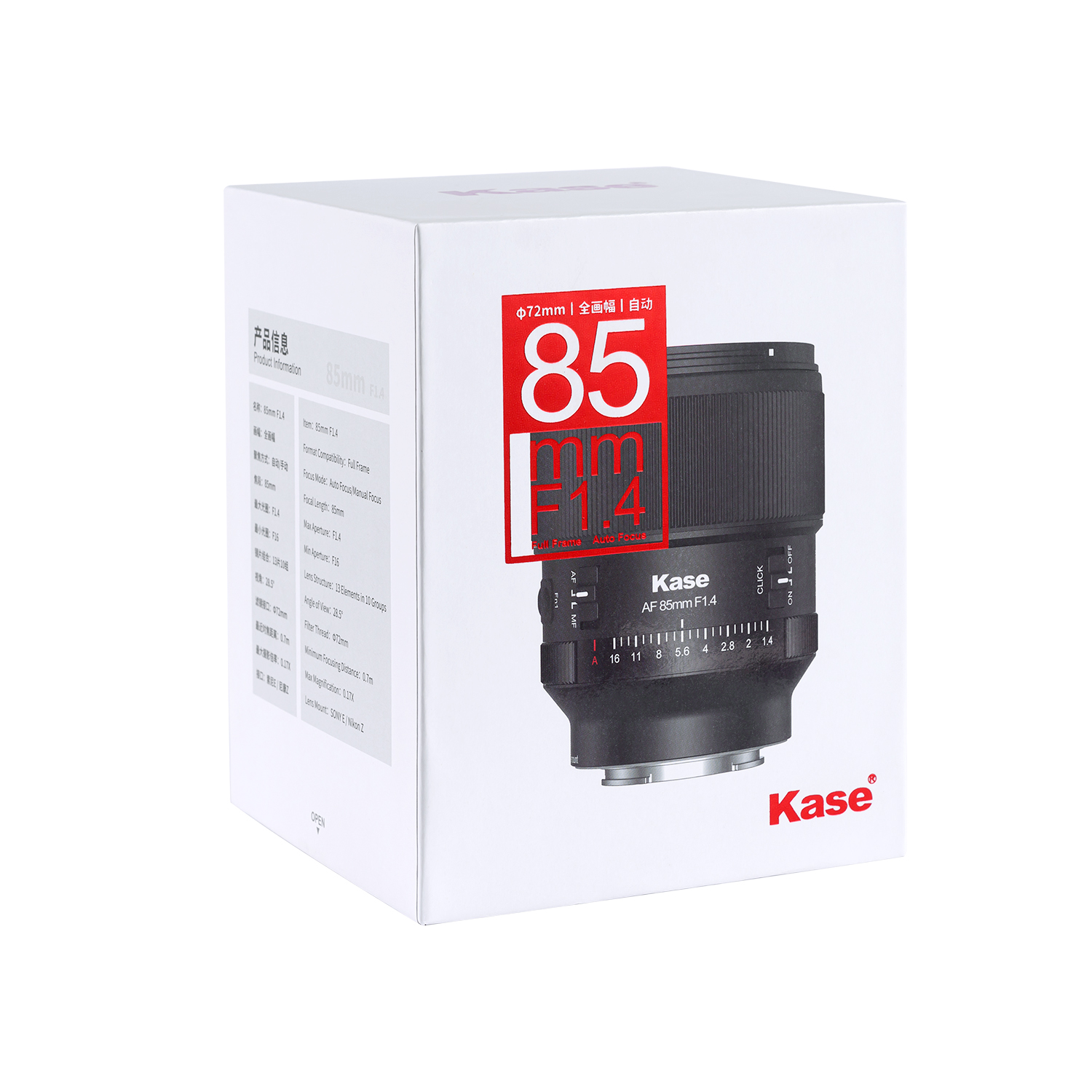 Ống kính Kase AF 85mm F1.4 Full Frame Cho Máy Ảnh Ngàm E / X/ Z