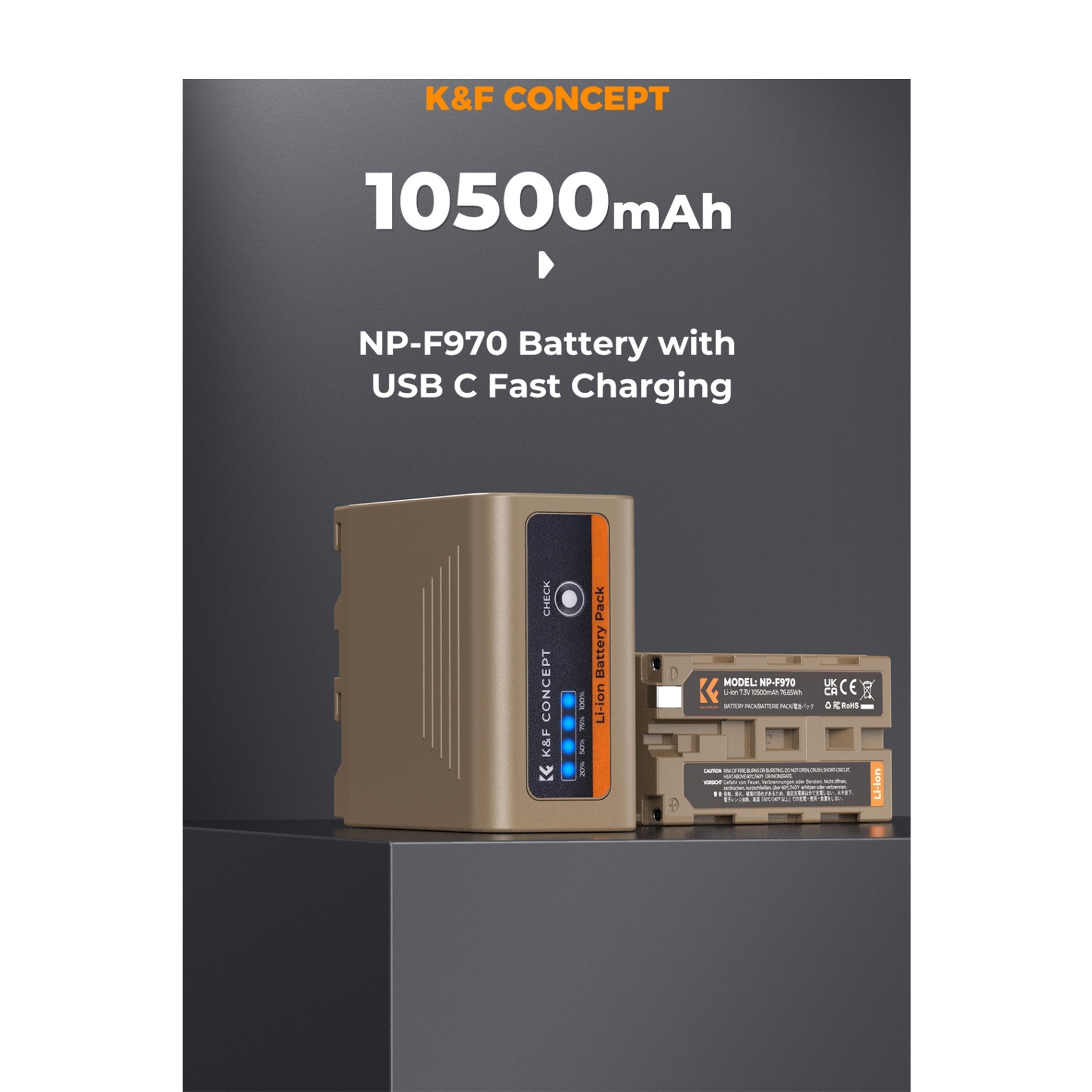 Pin K&F CONCEPT NP-F970 | 10500mAh, hỗ trợ sạc nhanh 20W