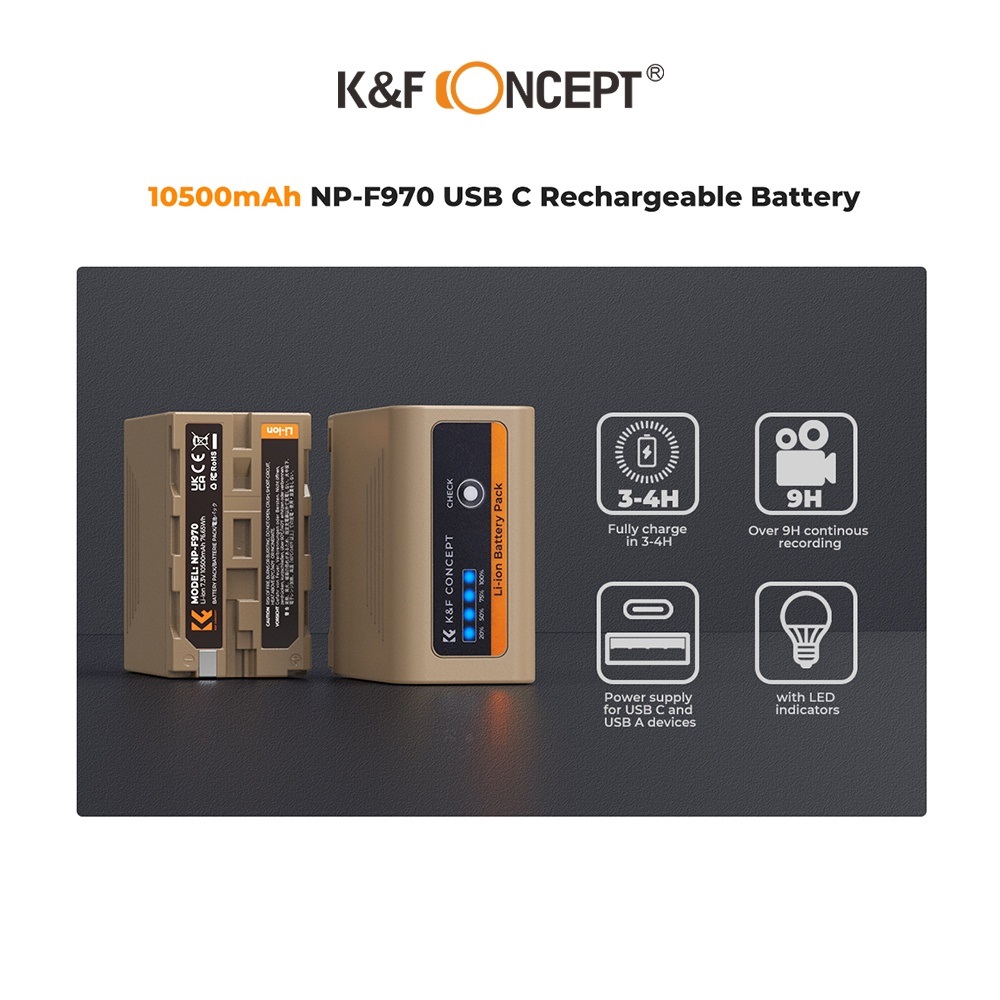 Pin K&F CONCEPT NP-F970 | 10500mAh, hỗ trợ sạc nhanh 20W