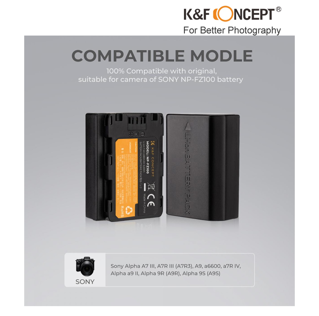 Pin KF CONCEPT NP-FZ100 dành cho máy ảnh Sony A73 A7S3 A7R3 A7IV A7C A7CII A7R4 FX30 FX3,.....