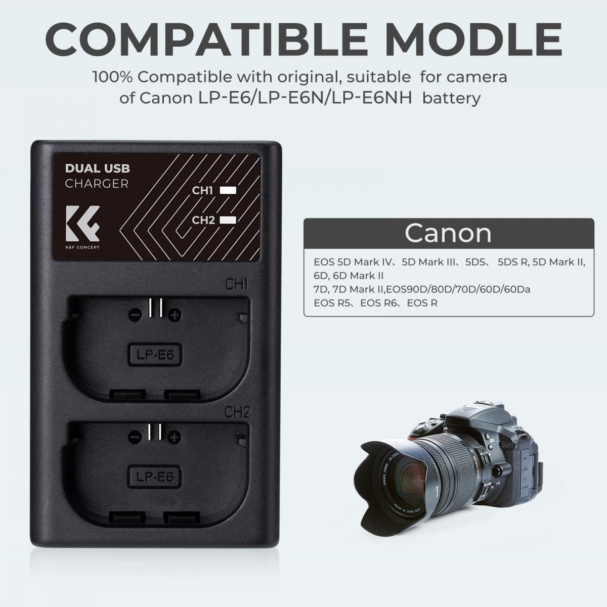 Sạc pin máy ảnh Canon LP-E6NH - Thương hiệu K&F Concept