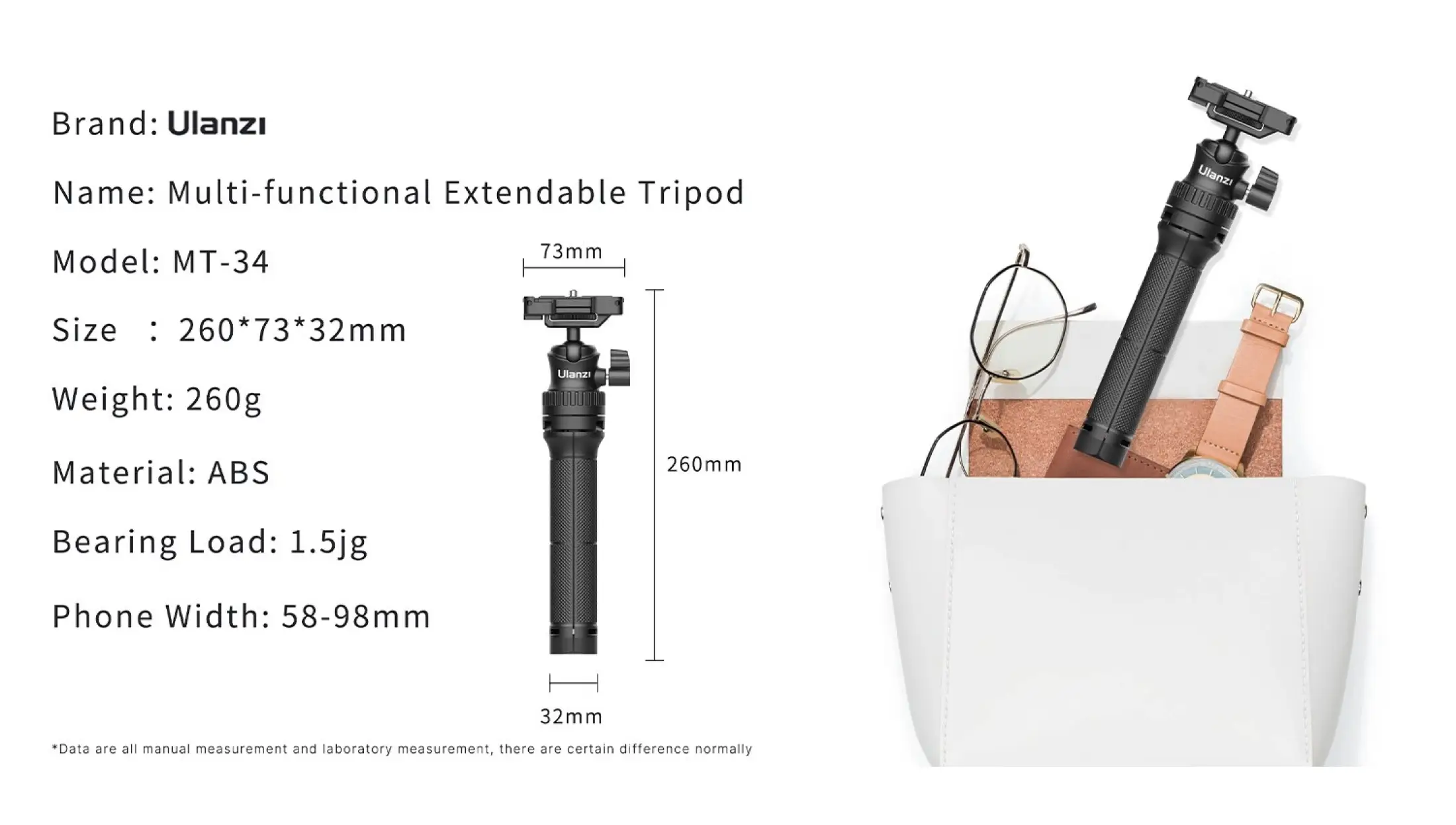 ULANZI MT-34 – Chân Tripod tích hợp ngàm kẹp điện thoại, ballhead xoay 360°, dùng cho điện thoại và máy ảnh