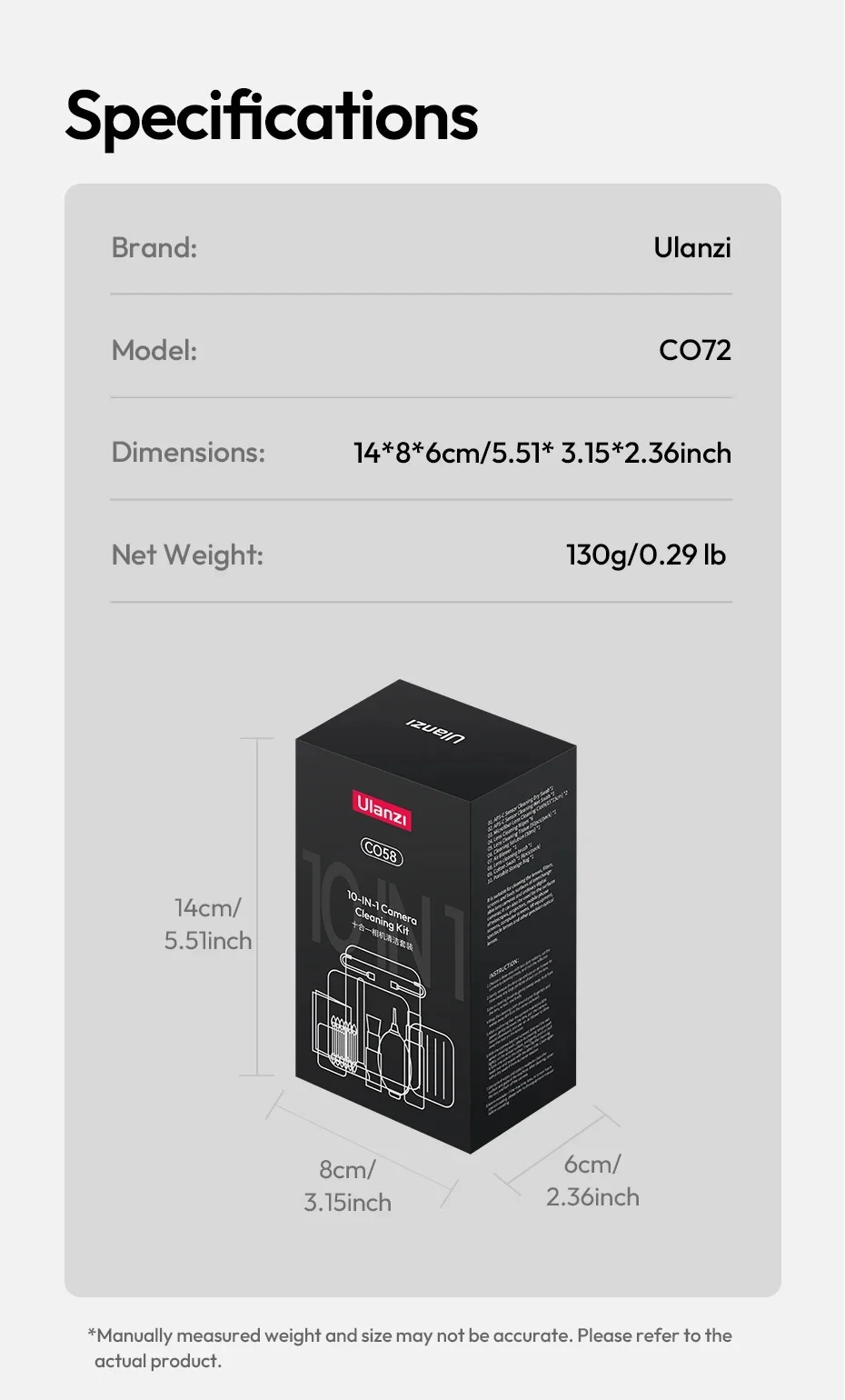 Ulanzi CO72 Bộ vệ sinh máy ảnh 10 trong 1 cho APS-C