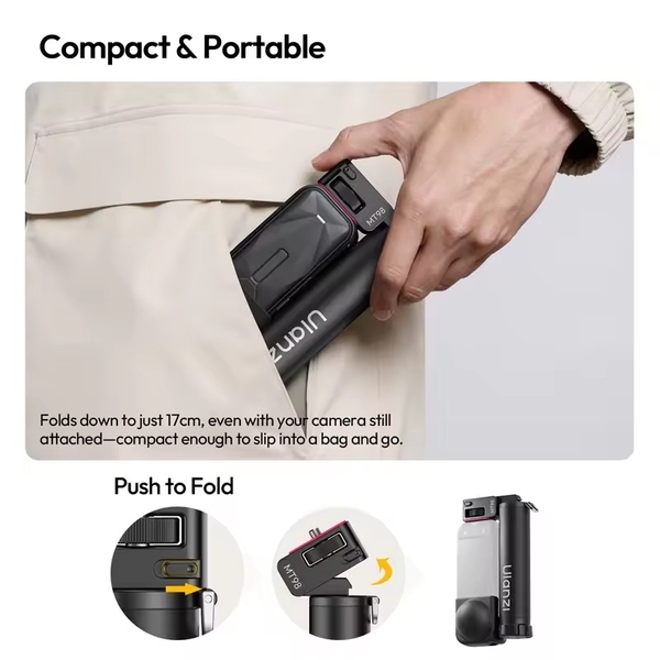 Ulanzi MT98 Gậy selfie cầm tay tàng hình dài 57cm và ngàm 1/4 inch dùng cho Insta360 X5 X4, DJI Action 4 5 6