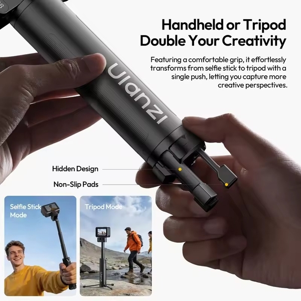 Ulanzi MT98 Gậy selfie cầm tay tàng hình dài 57cm và ngàm 1/4 inch dùng cho Insta360 X5 X4, DJI Action 4 5 6