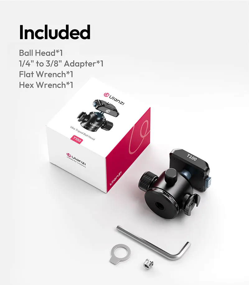 Ulanzi T100 – Đầu Bi Hợp Kim Xoay 360° Cho Chân Máy Ảnh DSLR, Đế Nhanh Uka, Tripod Máy Ảnh & Action Camera