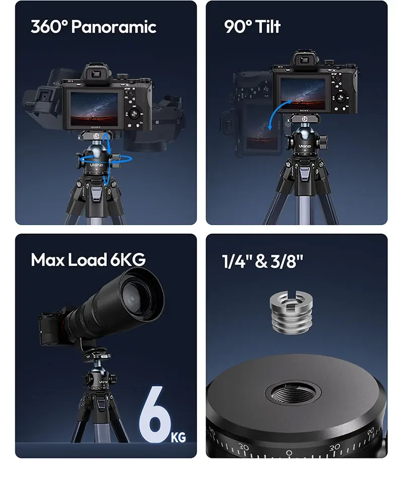 Ulanzi T100 – Đầu Bi Hợp Kim Xoay 360° Cho Chân Máy Ảnh DSLR, Đế Nhanh Uka, Tripod Máy Ảnh & Action Camera